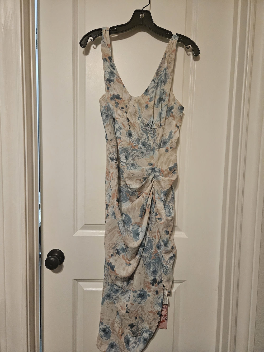 SHEIN Blue & Cream Floral Ruched Midi Dress